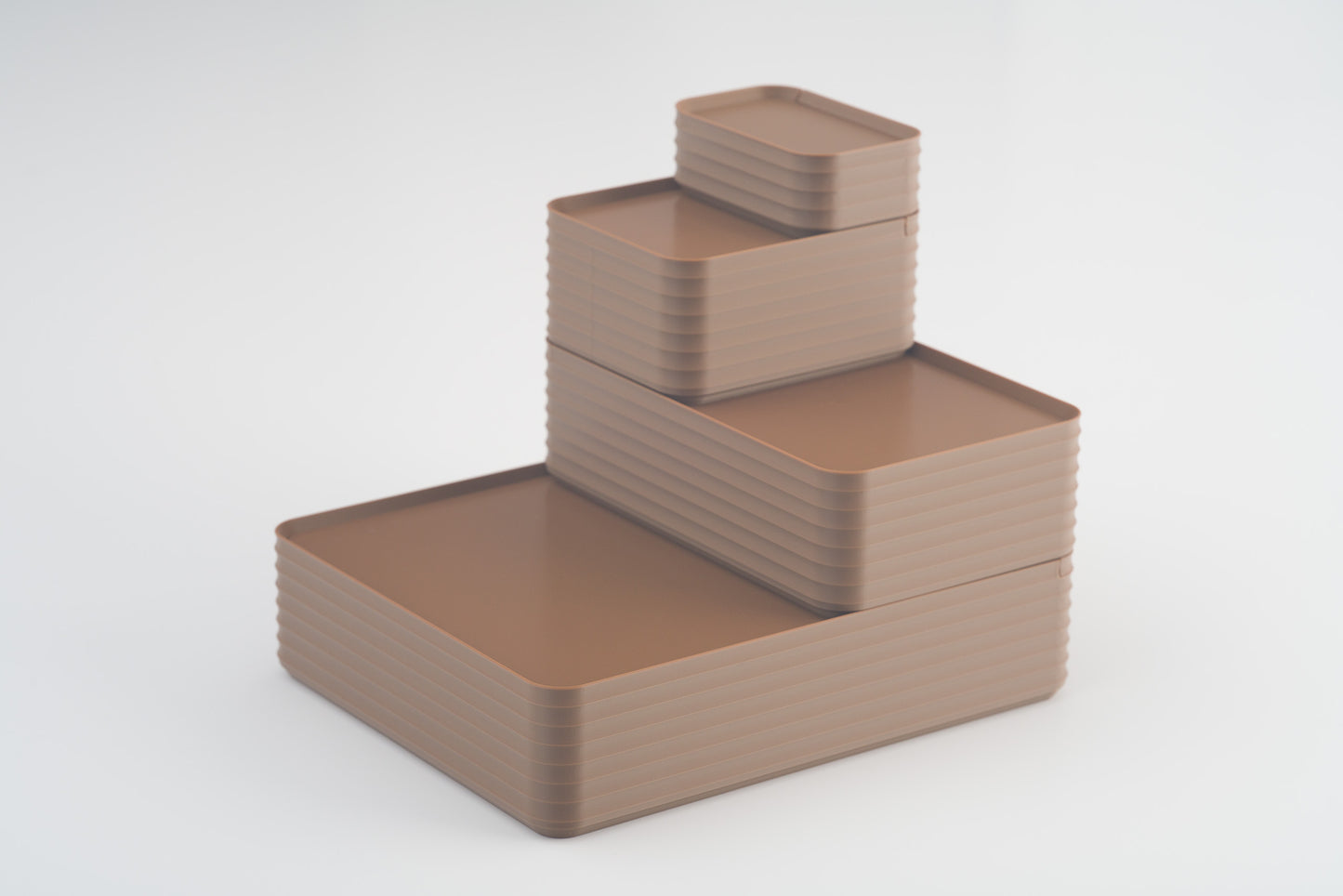 Z Co Projects Rib Series box cocoa brown set of four mini, small, original, and double-wide displayed on a white background.