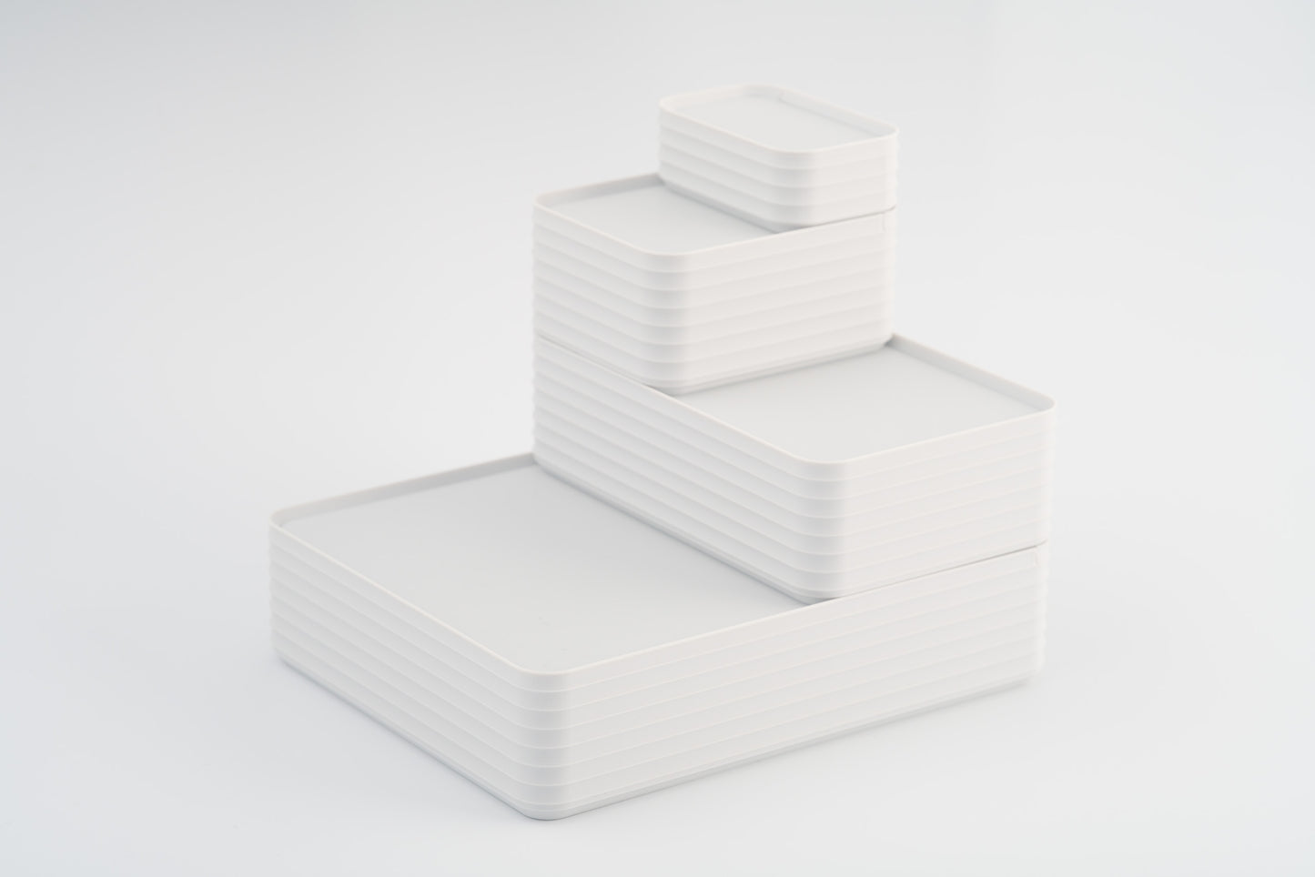 Z Co Projects Rib Series box light gray set of four mini, small, original, and double-wide displayed on a white background.