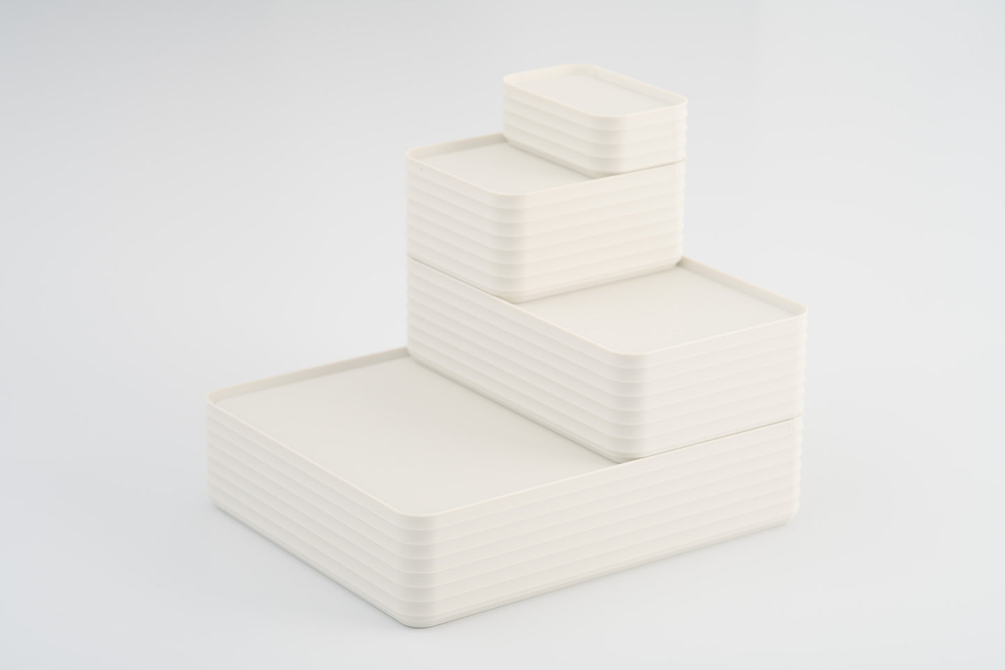 Z Co Projects Rib Series box matte bone white set of four mini, small, original, and double-wide displayed on a white background.