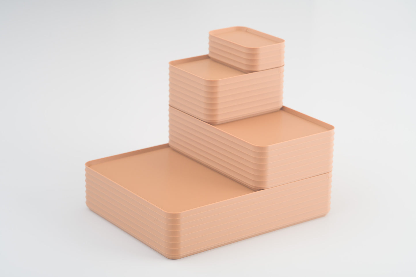Z Co Projects Rib Series box matte caramel set of four mini, small, original, and double-wide displayed on a white background.