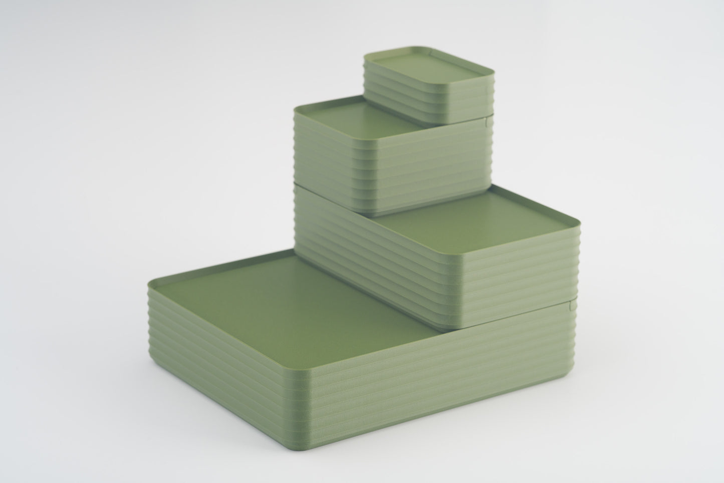 Z Co Projects Rib Series box matte dark army green set of four mini, small, original, and double-wide displayed on a white background.
