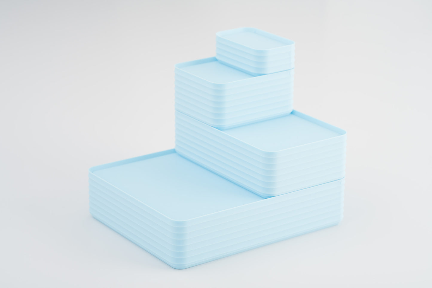 Z Co Projects Rib Series box matte ice blue set of four mini, small, original, and double-wide displayed on a white background.