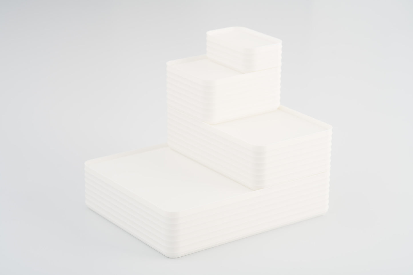 Z Co Projects Rib Series box matte ivory white set of four mini, small, original, and double-wide displayed on a white background.