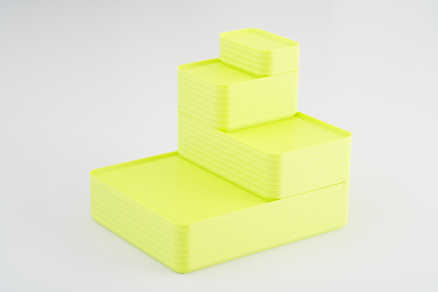 Z Co Projects Rib Series box matte lime green set of four mini, small, original, and double-wide displayed on a white background.