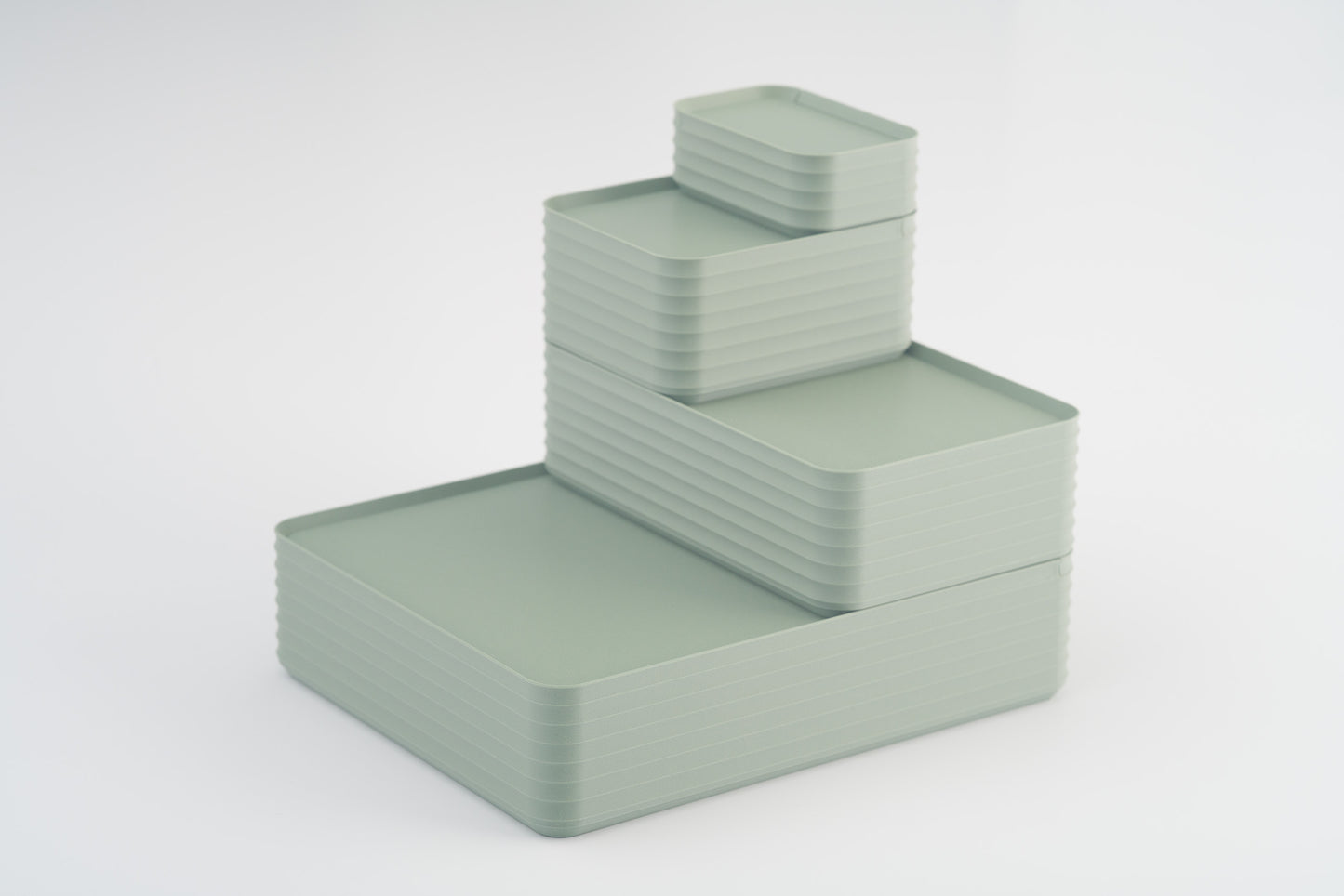 Z Co Projects Rib Series box matte muted green set of four mini, small, original, and double-wide displayed on a white background.