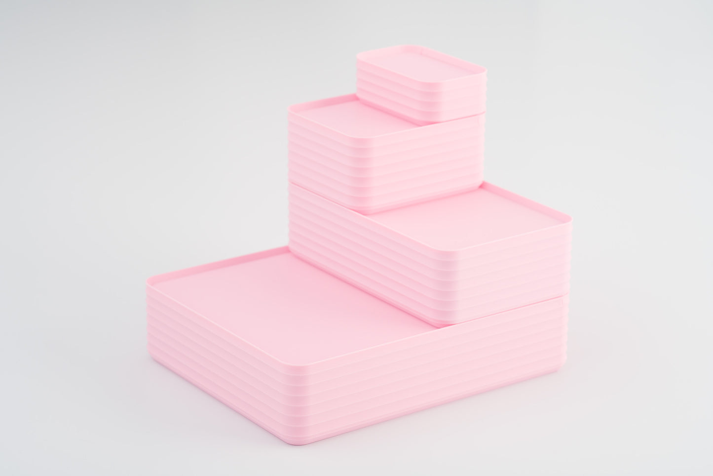 Z Co Projects Rib Series box matte sakura pink set of four mini, small, original, and double-wide displayed on a white background.