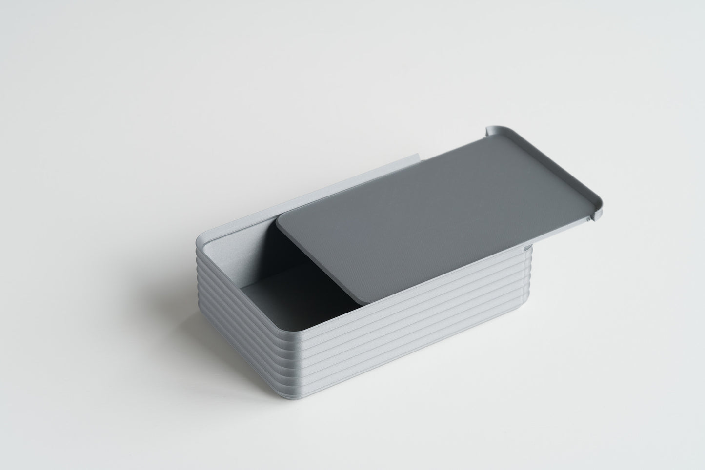 Z Co Rib Series Box Original Silver, open in reverse orientation showing interior, photographed on white background.